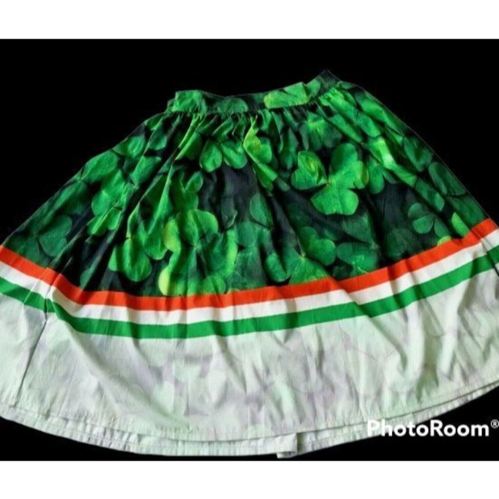 Vintage Shamrock Skirt Ireland Colors 30" Waist Flared Side Zip St Patr… - Picture 3 of 11